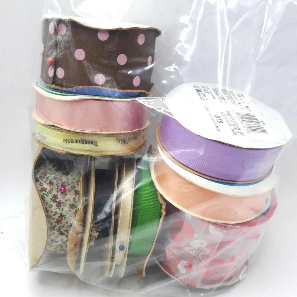 Vintage Ribbon Lot 10 Rolls Mixed Floral Polka Dot Sheer Satin Grosgrain Destash